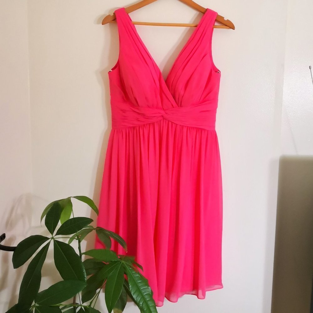 Bill Levkoff Ruched Surplice Knee Length Dress Coral Size 10